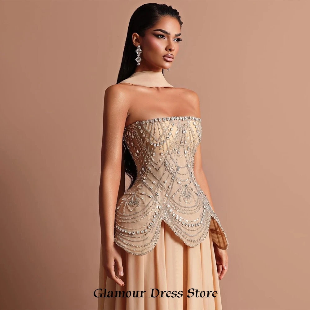Soft Chiffon Customized Evening Dress Exquisite Strapless Sleeveless Dresses 2025 Woman Luxury Crystal Ribbons Celebrity Gowns image 4