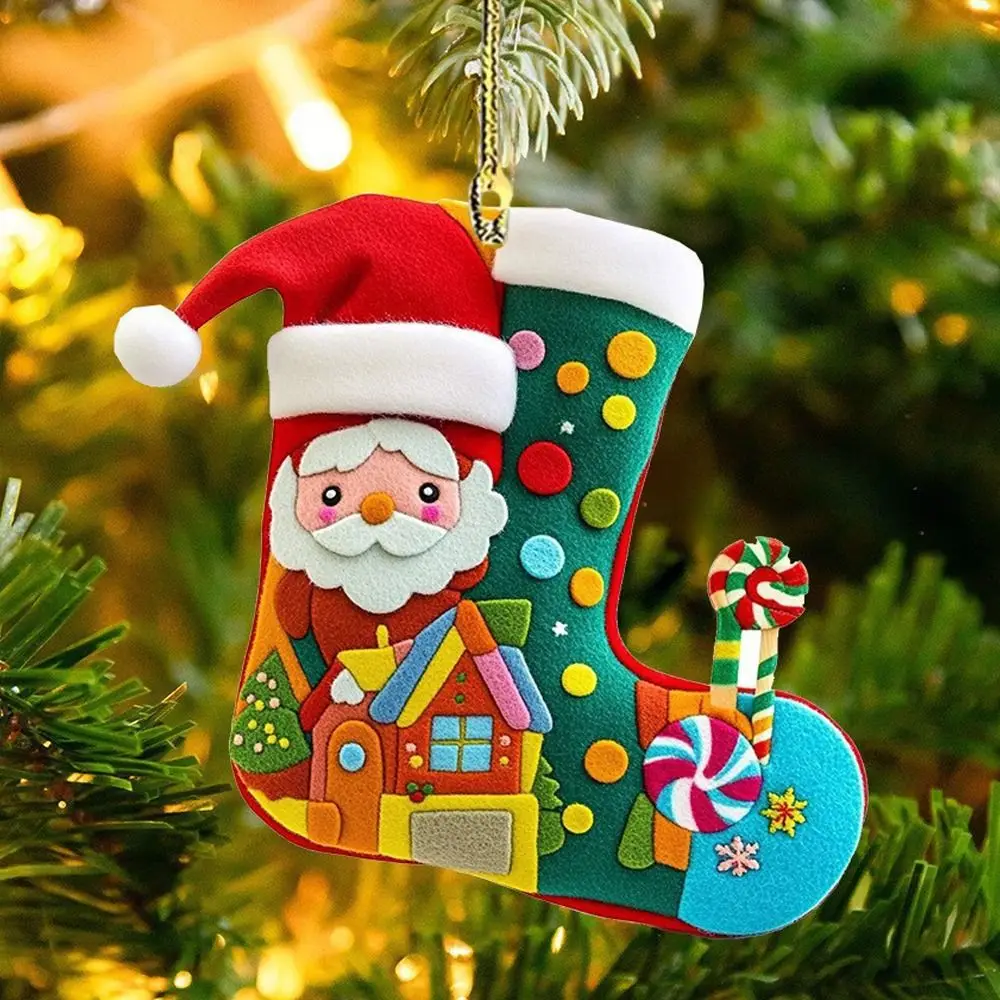 1/6Pcs 2D Christmas Socks Decorations Colorful Acrylic Christmas Tree Ornaments Handcrafted Christmas Tree Pendant Holiday Decor