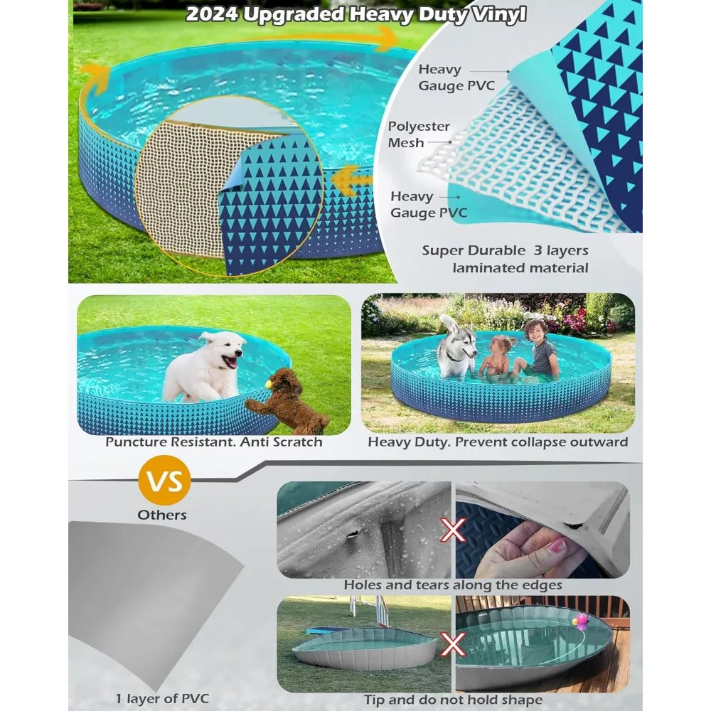 Foldable Dog- Hard Plastic Kids Paddling Pool Toddler Baby Swimming Pool  Wading Pool Bathtub for Puppy Large Dogs 71In