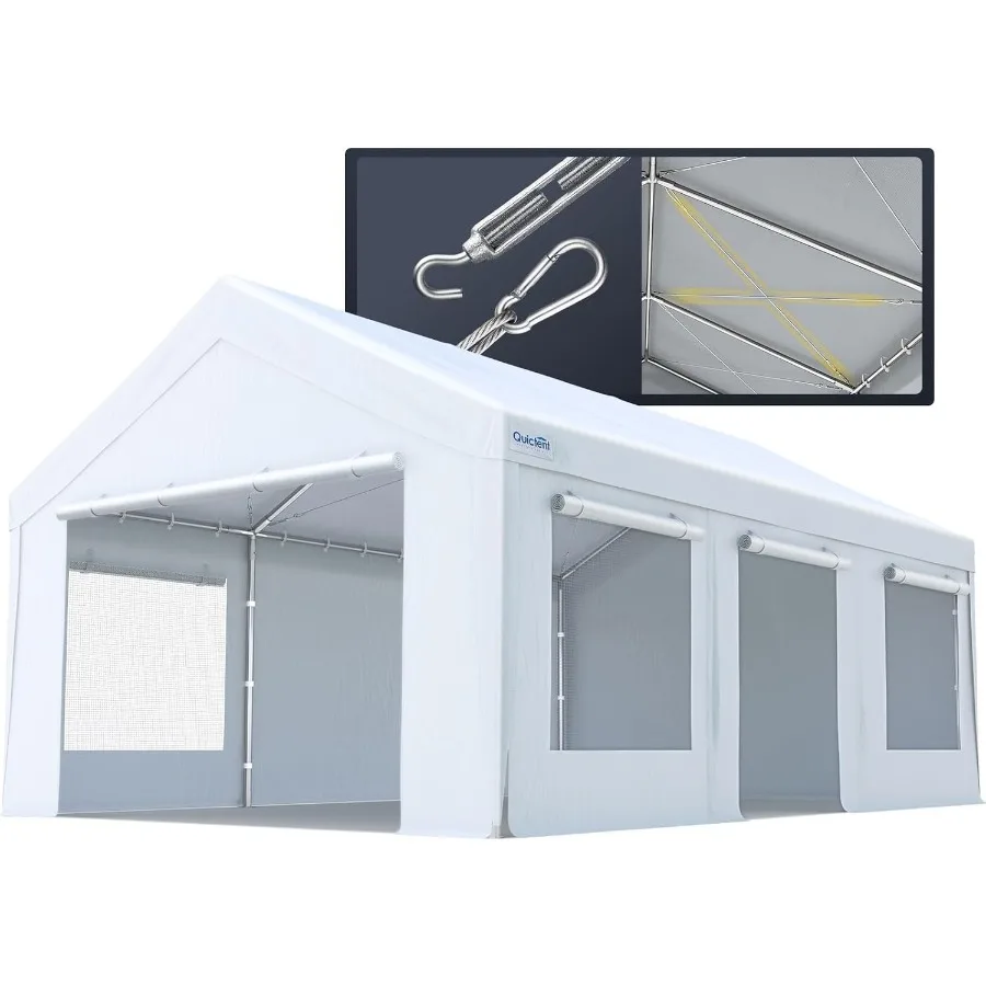 Heavy Duty 12x20 Feet Carports With Side Zipper Doors For Outdoor Use, Steel Frame, Gray, Weatherproof And Easy Assembly