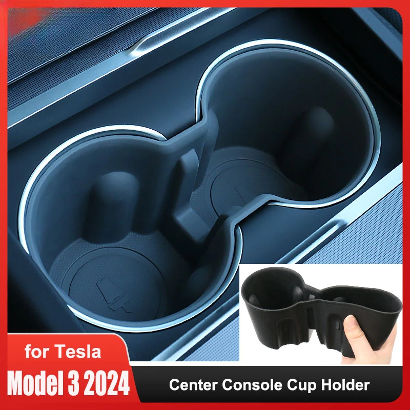 

For Tesla Model 3 Highland 2024 Water Cup Holder Insert Center Console Organizer TPE Storage Box Newest Model3 Car Accessories