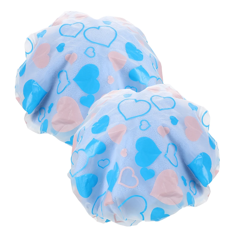 

2pcs Hair Drying Cap Coral Fleece Thickened Quick Absorption Lightweight Bath Bonnet for Women Reusable Heart Design Elastic
