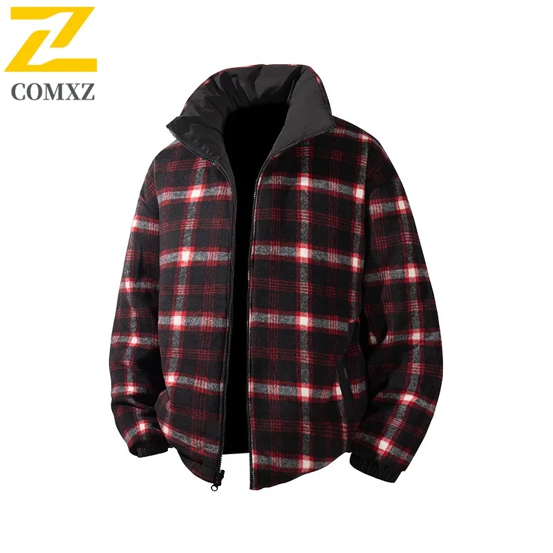

COMXZ Men Parker Coat Comfortable Reversible Plus Size Ski Street Warm Hiking Cotton-Padded Jacket Windproof Snow Puffer Jacket