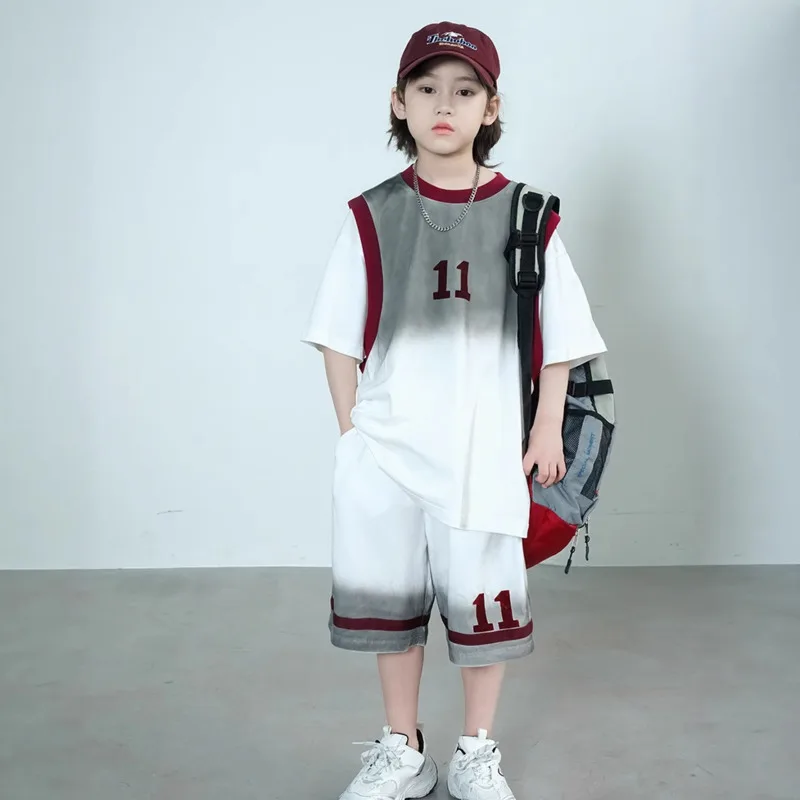 Boy Cotton Sports Suit Big Children Kid Lightweight Short-Sleeve 2Piece Set 26 Spring Summer10-18 Years Fashion Clothes Outfit