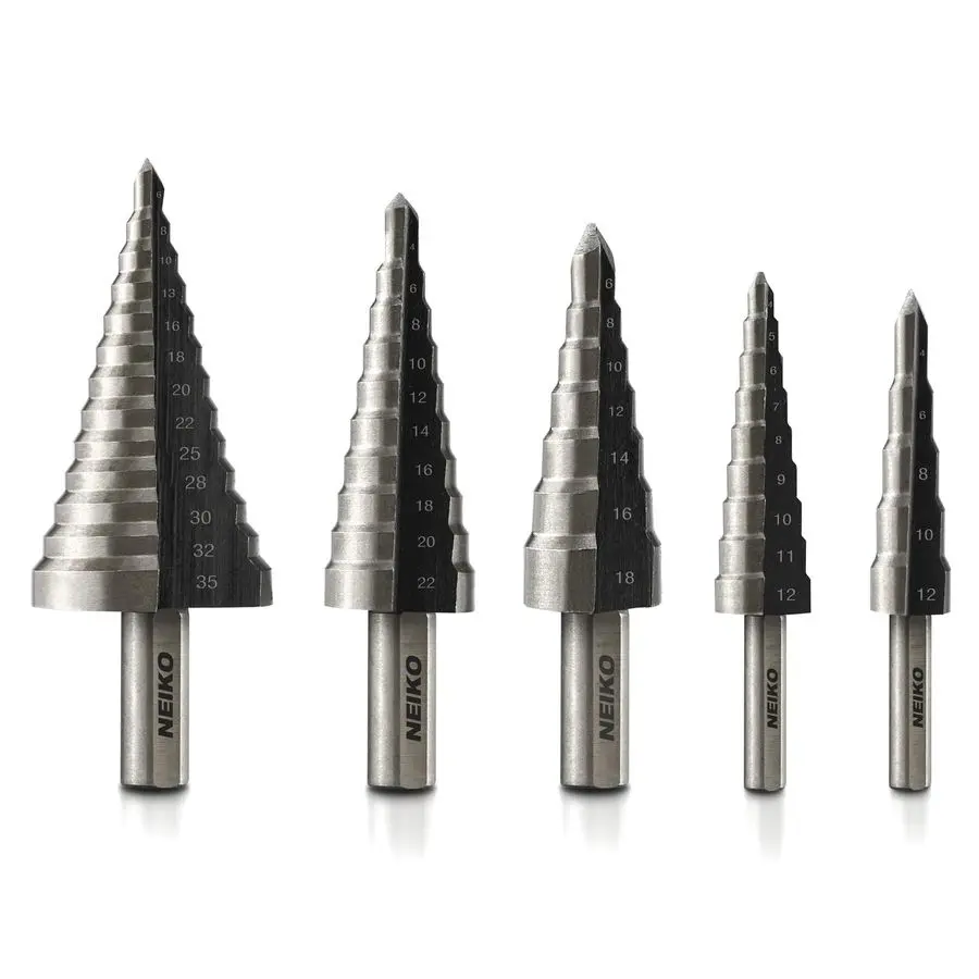 

10198A Step Drill Bit Set 5 Piece, 4mm 35mm Metric Titanium High Speed Steel Unibit, Stepper Cone Drill Bit Two Flute Step Down