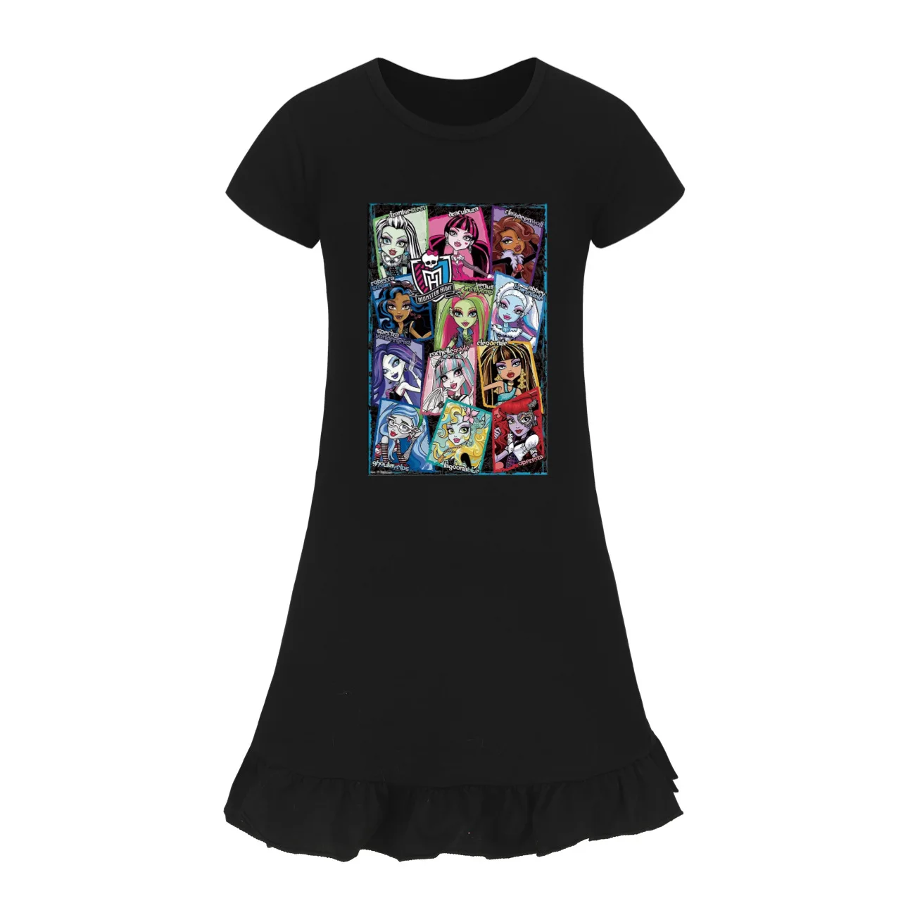 New Monster High Doll Clothes Kids Short Sleeve Sleepwear Girls 2024 Summer Casual Dresses Children Cartoon Draculaura Nightgown