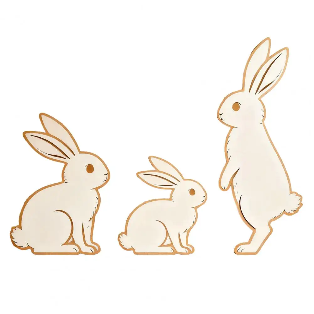 Easter Wall Sticker Bunny Shape Wall Sticker 3 Pcs Cute Bunny Wall Decals Cartoon Easter Rabbit Stickers Wooden Rabbit for Room