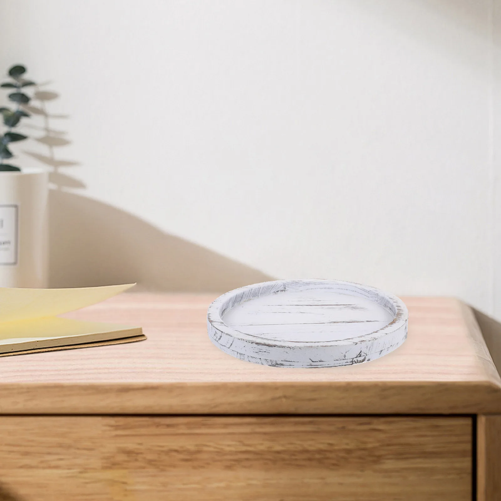 

Vintage White Wooden Tray Round Serving Board For Home Decor Coffee Table Storage Fruit Jewelry Organizer Tray