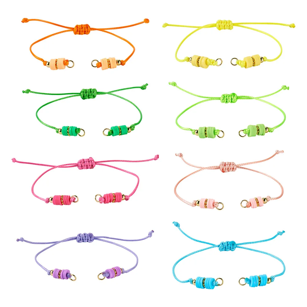 

16Pcs Waxed Polyester Cord Adjustable Braided Bracelet with Clay Bead for Link Charm DIY Summer Friendship Bangle Jewelry Making