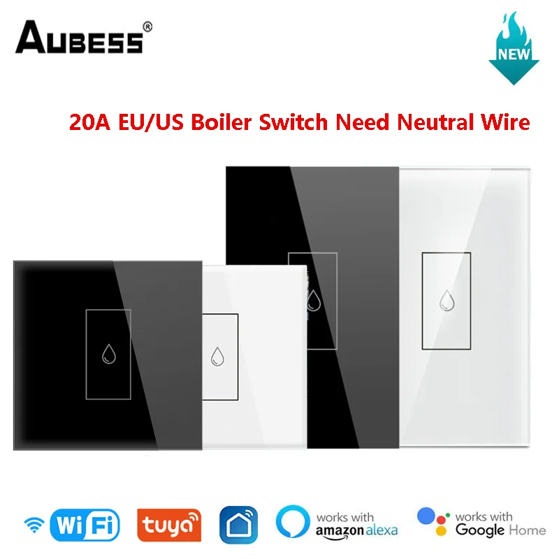 Aubess WiFi US/EU Boiler Water Heater Switch 20A Touch Switch Tuya SmartLife Timing/Remote Control Work With Alexa Google Home