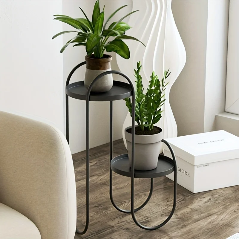 

3-Tier Nordic Modern Iron Floor Plant Stand Multi-Purpose Indoor/Outdoor Shelf for Living Room Balcony Black Mental Plant Shelf