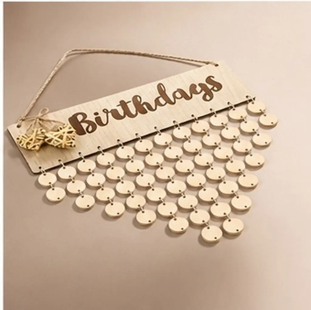 Wooden Calendar Plaque Birthday Memorandum Reminder DIY Hanging Board Home Wall Decoration Family Birthday Reminder Block