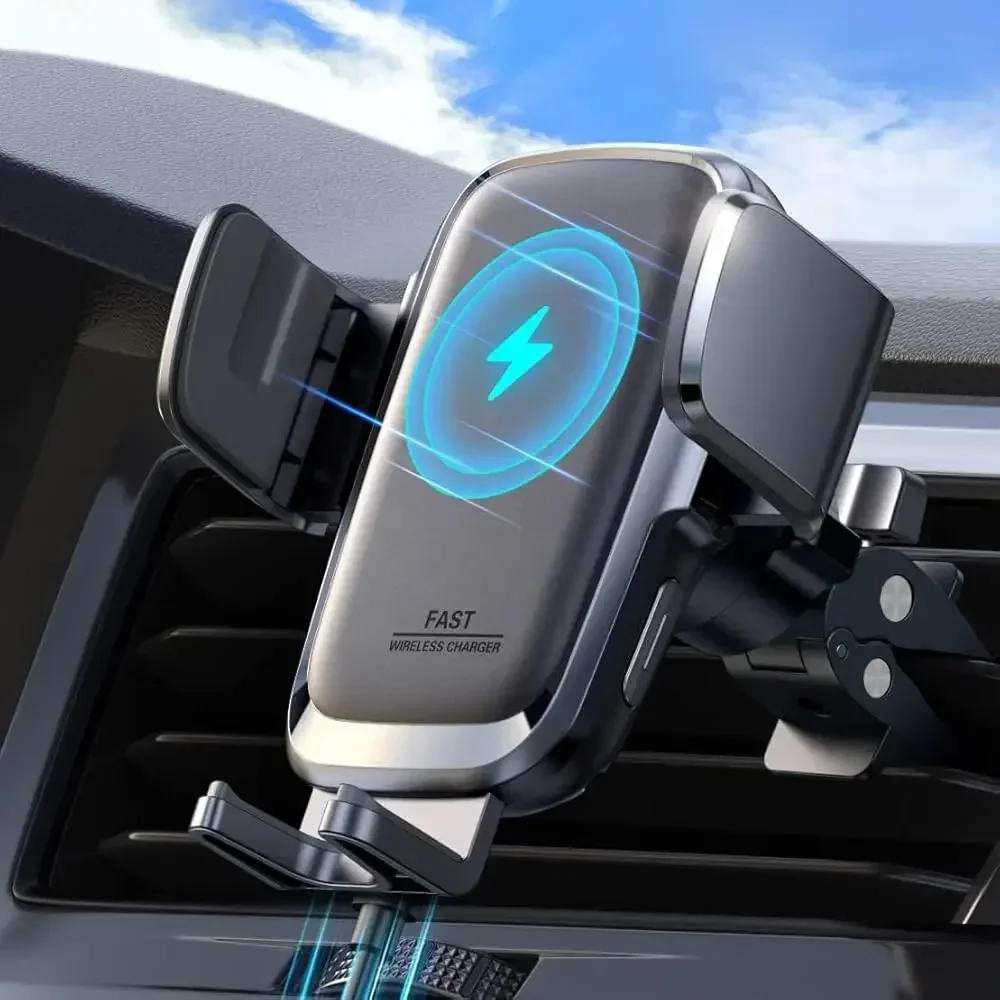 

Беспроводное автомобильное зарядное устройство, 15W Qi, быстрая зарядка, автоматическое крепление, держатель для телефона, автомобильный держатель для телефона, совместимый с iPhone.