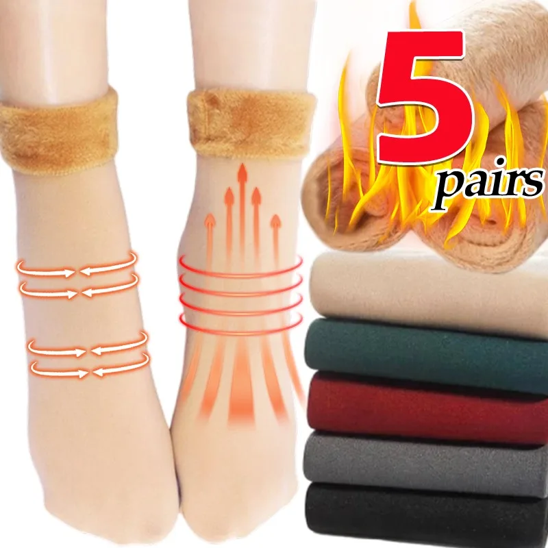 1/5 זוגות חורף חם נשים גרביים תרמיות מוכות גרביים תרמיות צמר קשמיר ססגוני קטיפה יוניסקס