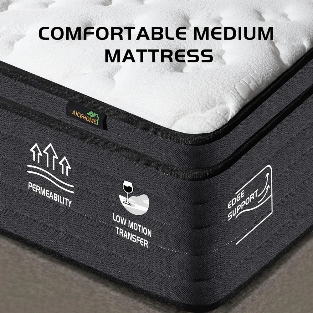 Materasso Queen, molle insacchettate individuali da 12 pollici con memory foam in gel, materassi di media resistenza in una scatola, materasso ibrido Queen Size