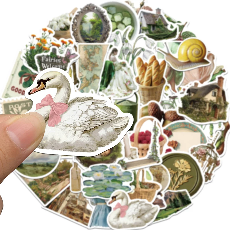 

New Sale 50PCS DIY Decoration Scrapbooking School Supplies Vintage Rural Life PVC Sticky Sticker Aesthetic Children's Stationery