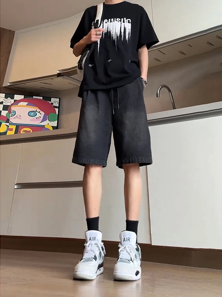 

Летние мужские джинсовые шорты с узором «Звездное небо», в американском ретро-стиле, повседневные, в стиле High Street, длиной до колена, дышащие