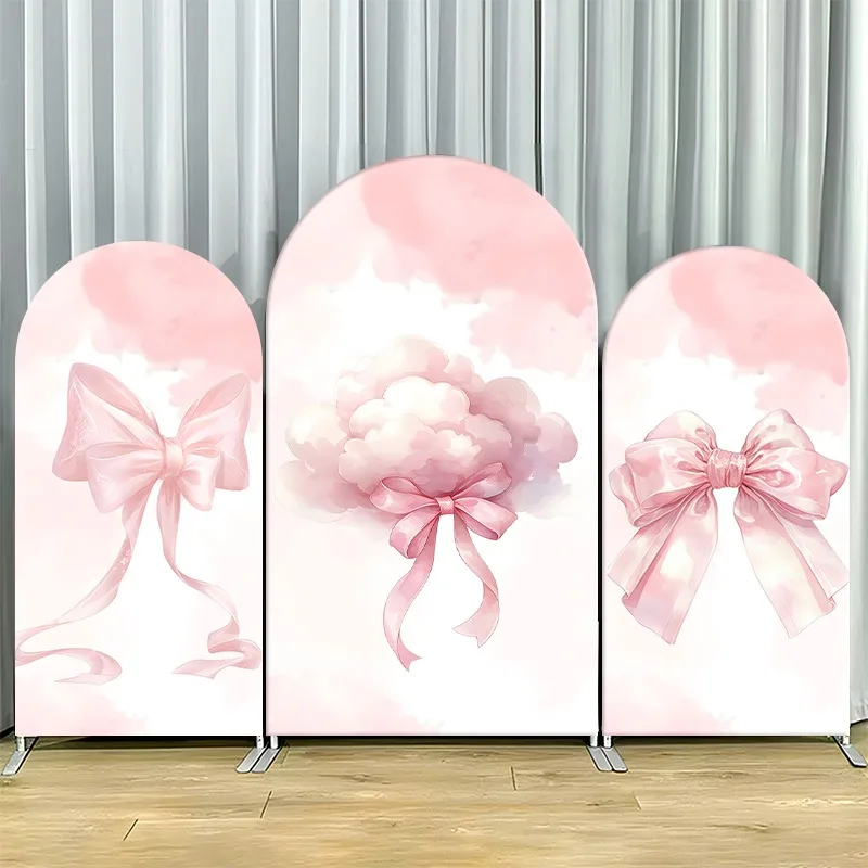 

Arch Backdrop Cover Single Side Pink Bow Cloud Weddings Sessions Party Decoration Photo Booth Background Event Supplies Props