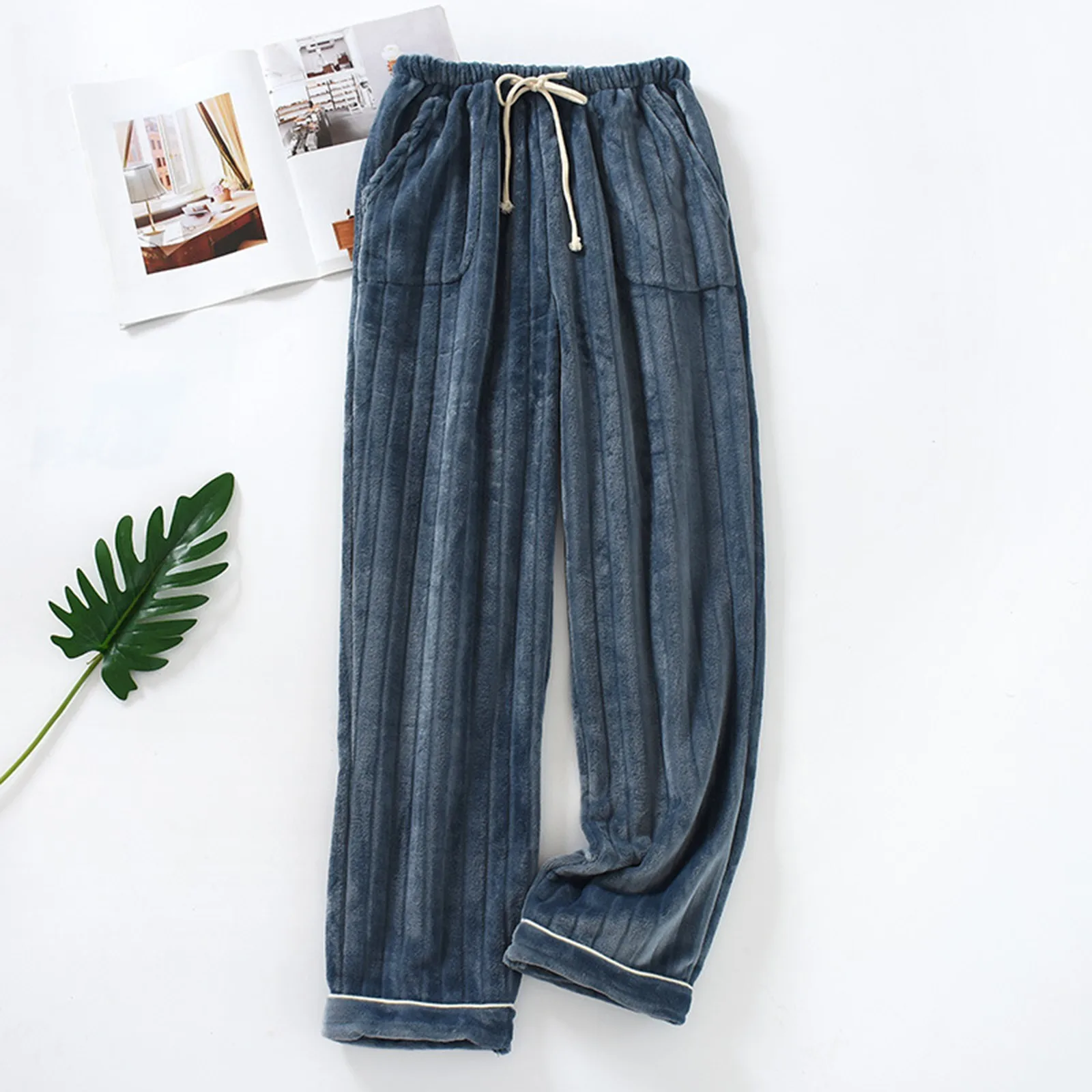 New Winter Fleece Plush Pajama Pants Thick Men And Women Home Pants Soft Elastic Waist Loose Trousers Solid Pajamas Bottoms