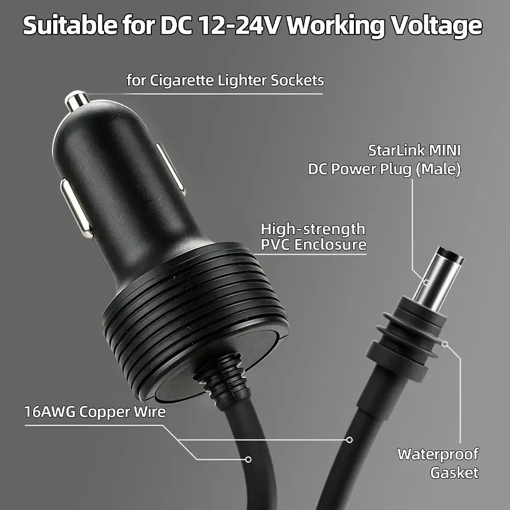 Für Starlink-Ladegerät zu DC-Stromkabel Zigarettenanzünder-Adapter 2M Digital-Voltmeter Wasserdichtes Verlängerungskabel Auto-Zubehör – Detail 14