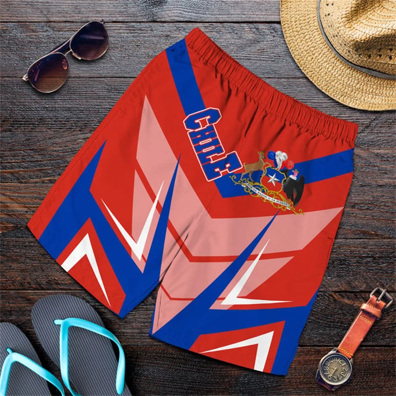 Chile Flag Map 3D Printed Beach Shorts For Men Casual Hawaiian Beach Shorts National Emblem Trunks Fashion  Sport Kids Trousers