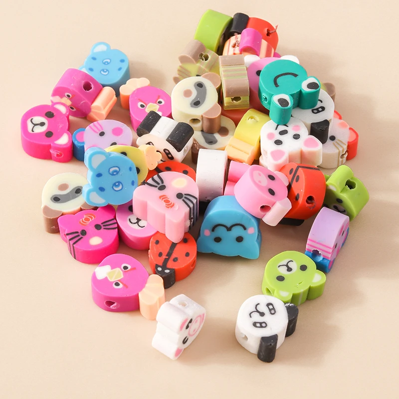 Leslie 30/50/100 Stück Mix Tierperlen (Hund, Katze, Frosch, Bär) aus Ton für Anhänger, Schmuckherstellung, Halsketten, Armbänder, Zubehör, DIY – Detail 6