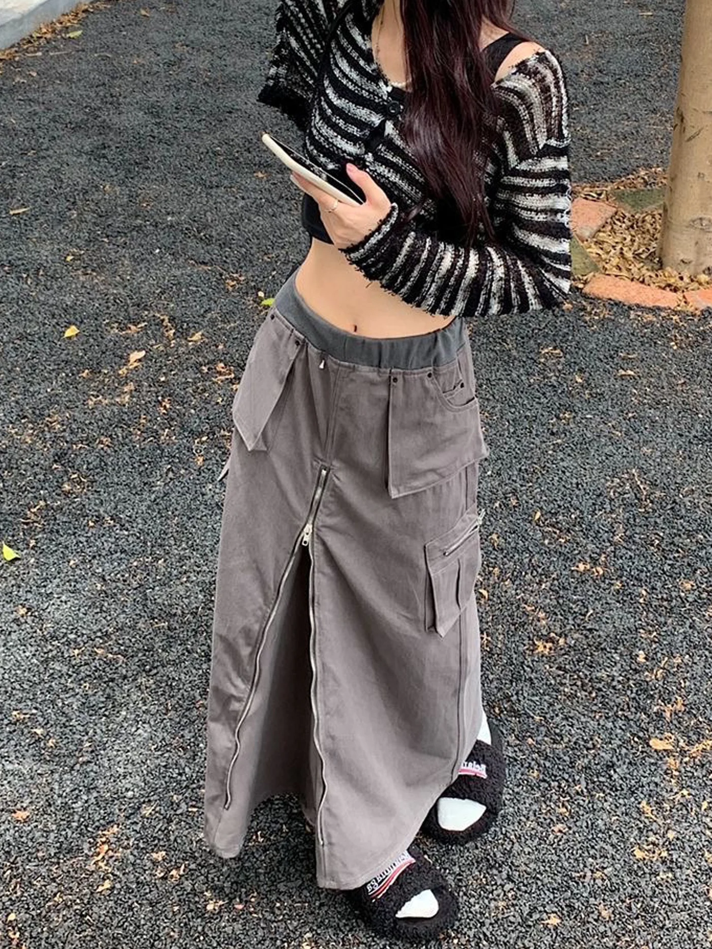 American Retro Workwear  Skirt Women's Autumn New Design Casual Mid-Length Straight Cut Slimming Long Skirt