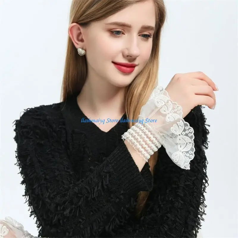 573B Embroidery Lace Arm Sleeves Decorative Wrist Cuffs Faux Sleeves For Daily Wear