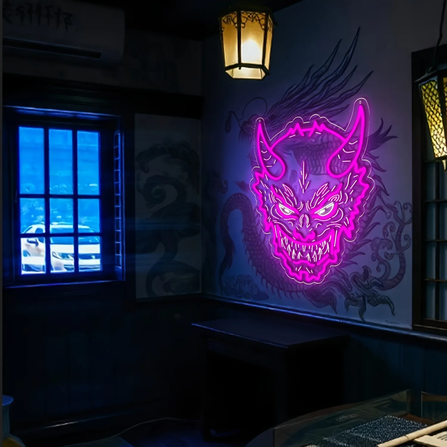 Stylish Japanese Mask Neon USB Powered Wall Light for Tattoo Studio Bar Game Room Cool Room Decor Perfect Birthday Gift
