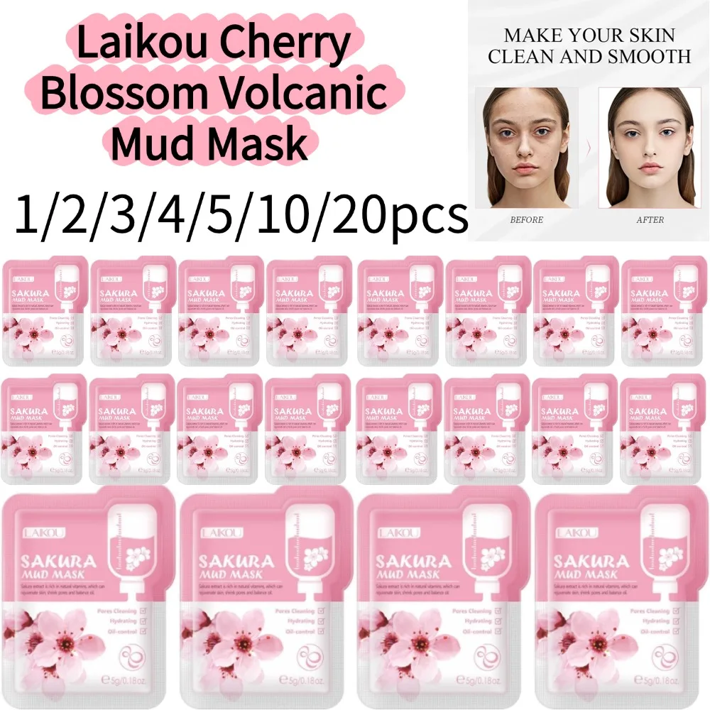 1/2/3/4/5/10/20pcs Laikou Cherry Blossom Volcanic Mud Mask Deep Cleansing Face Mask with Sakura Extract Glycerin Skin Care