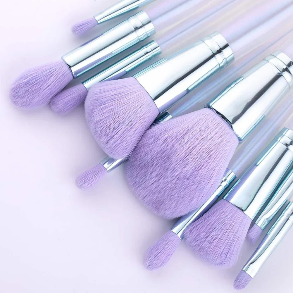 Set di pennelli per trucco da 10 pezzi in fibra artificiale viola per ombretto, fard, fondotinta, contorno della pelle sensibile, strumenti di bellezza per il viso
