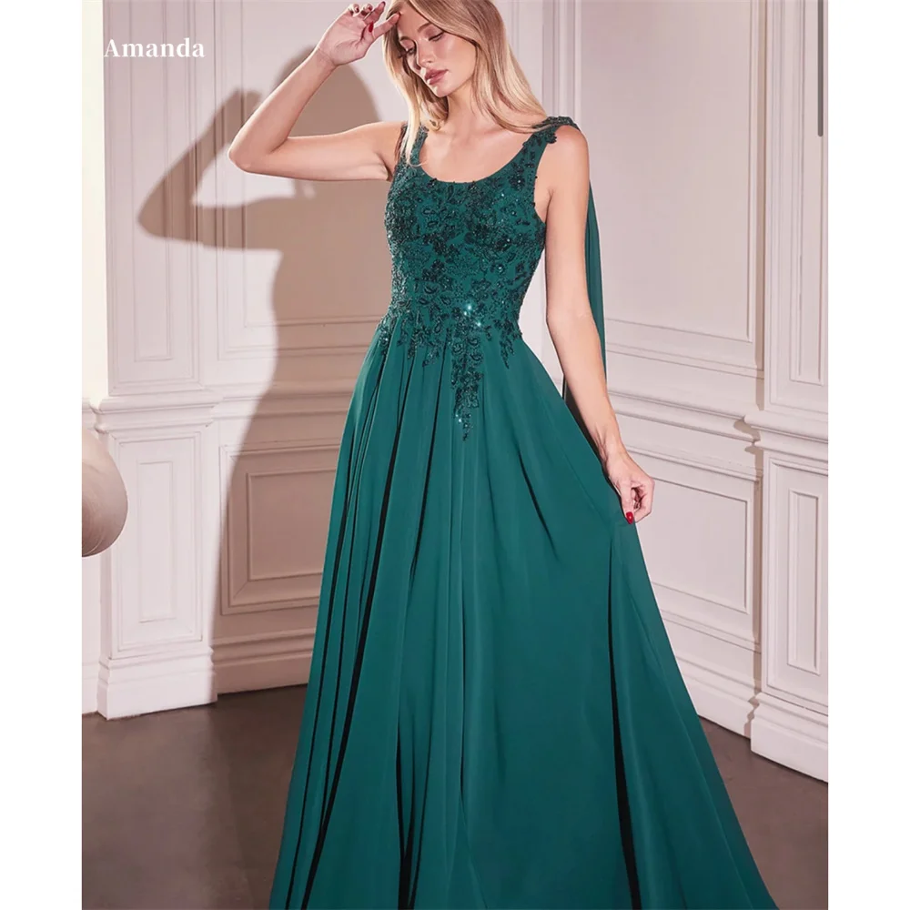 Amanda Customized Chiffon robes de soirée Spaghetti Strap A-Line Evening Dresses Floor-Length Formal Evening Wedding Dress