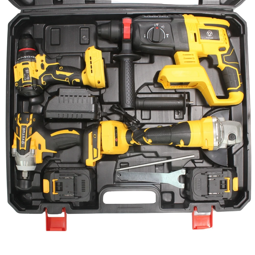 

Pro Quality 3ah Drill Grinder Hammer Wrench 4 In 1 Li-ion Battery Plastic Tool Box Kit Cordless Power Tool Combo Set