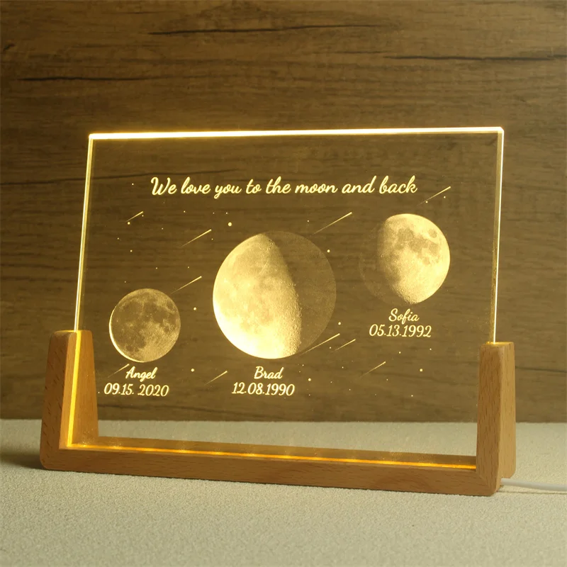 Personalized Moon Phase Crystal Lamp, Custom Moon Crystal Nightlight, The Night We Met, The Day You Were Born