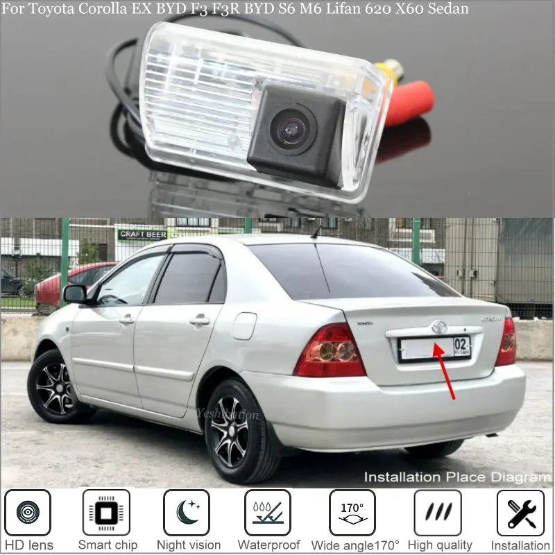 Back up Parking Camera For Toyota Corolla EX BYD F3 F3R BYD S6 M6 Lifan 620 X60 Sedan HD CCD Night Vision + Reversing Camera