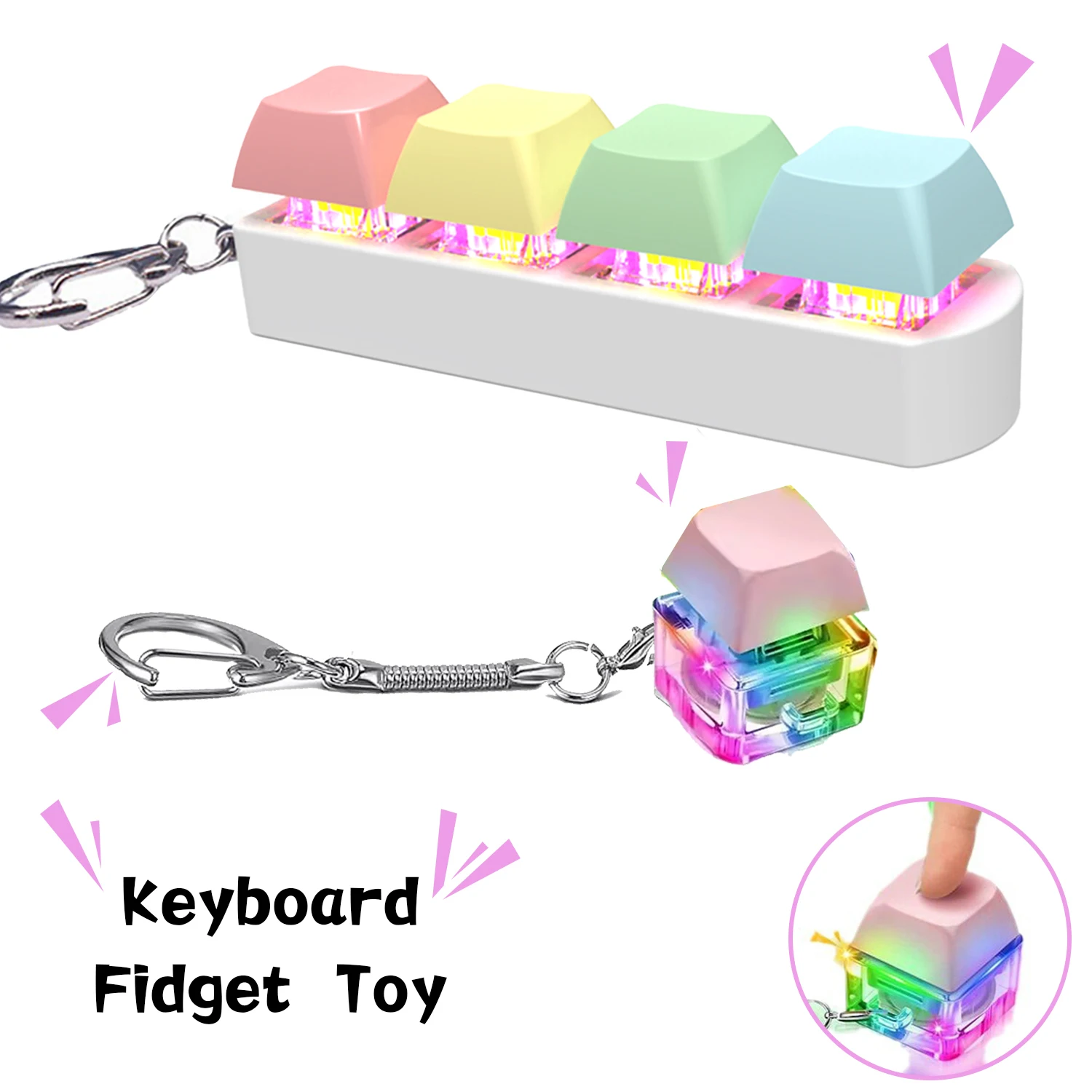 1/4 Keys Keyboard Keycaps with Light Fidget Toy Party Stress Relief DIY Keycaps Toy Keyboard Caps Finger Button Point Keycap