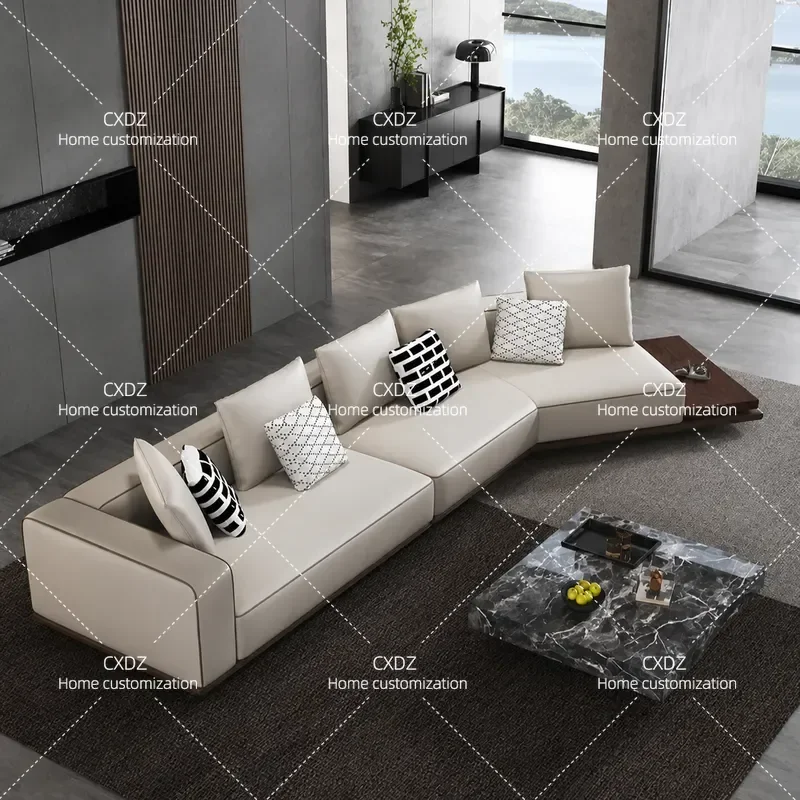 American Light Luxury Post Modern Leather Sofa Set First Layer Cowhide 3 Seater Art Living Room Small Apartment Corner