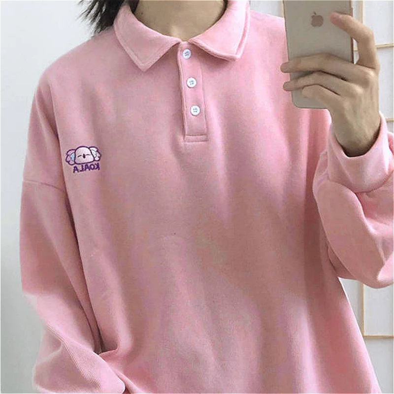 Hoodies Women Kawaii Japanese Style Pink Cartoon New Autumn Winter Schoolgirls Chic Tops Sweet Simple Casual Womens Sweatshirts