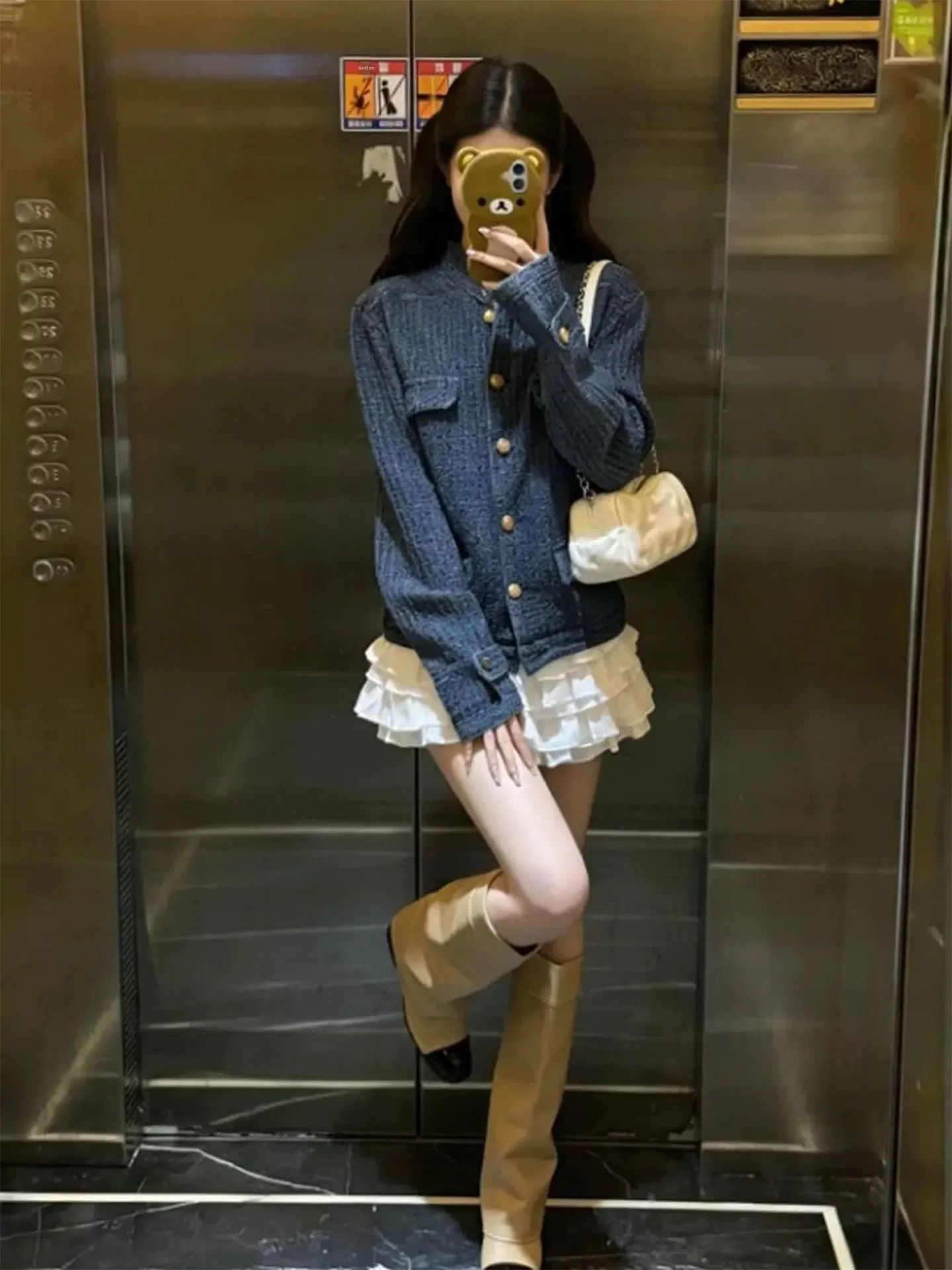 Korean Style Blue Denim Jacket And White Strap Dress Two-Piece Set Women's Fashion Autumn Collection Casual Comfort Fit