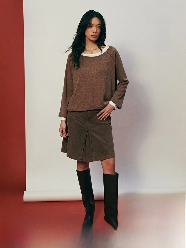 

H&M Women's Knitted Sweater Spring Row Series Layered Base Trendy Boting irt Casual Loose Fit Contrast Color Blo