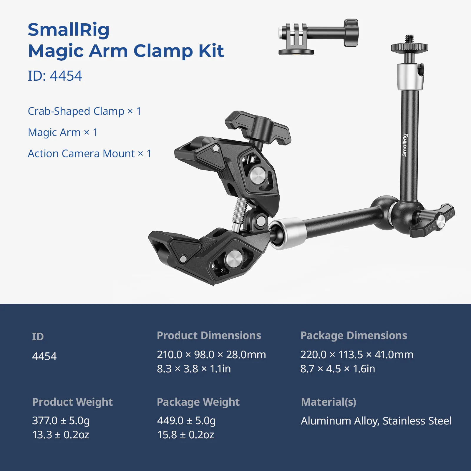 SmallRig krabvormige superklemkit (met magische arm) verstelbaar voor actiecamera, monitor, voor tafel, statiefpoot -4454