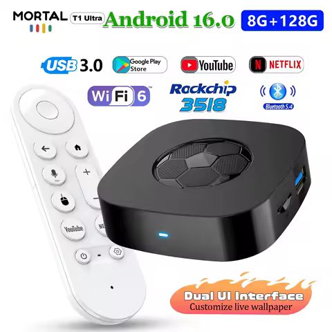 Mortal Global Version TV Box T1 Ultra Wifi 6 Android 16 Google Voice RK3518 128GB 4K HD USB3.0 Netflix Set Top Box Media Player