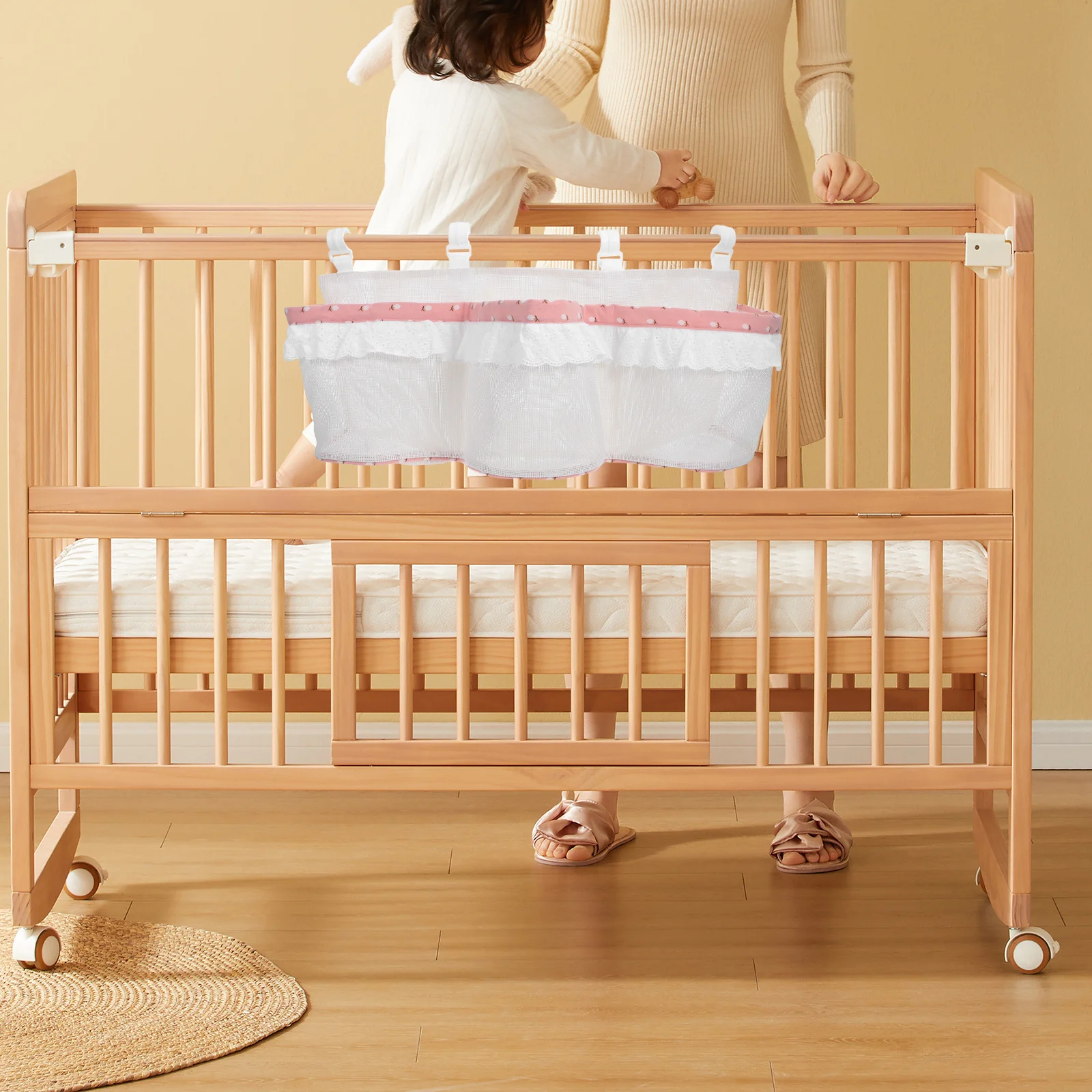 

Hanging Storage Bag Three Pocket Crib Organizer Nursery Bedside Hanging Organizer Diaper Bottle Storage Essentials