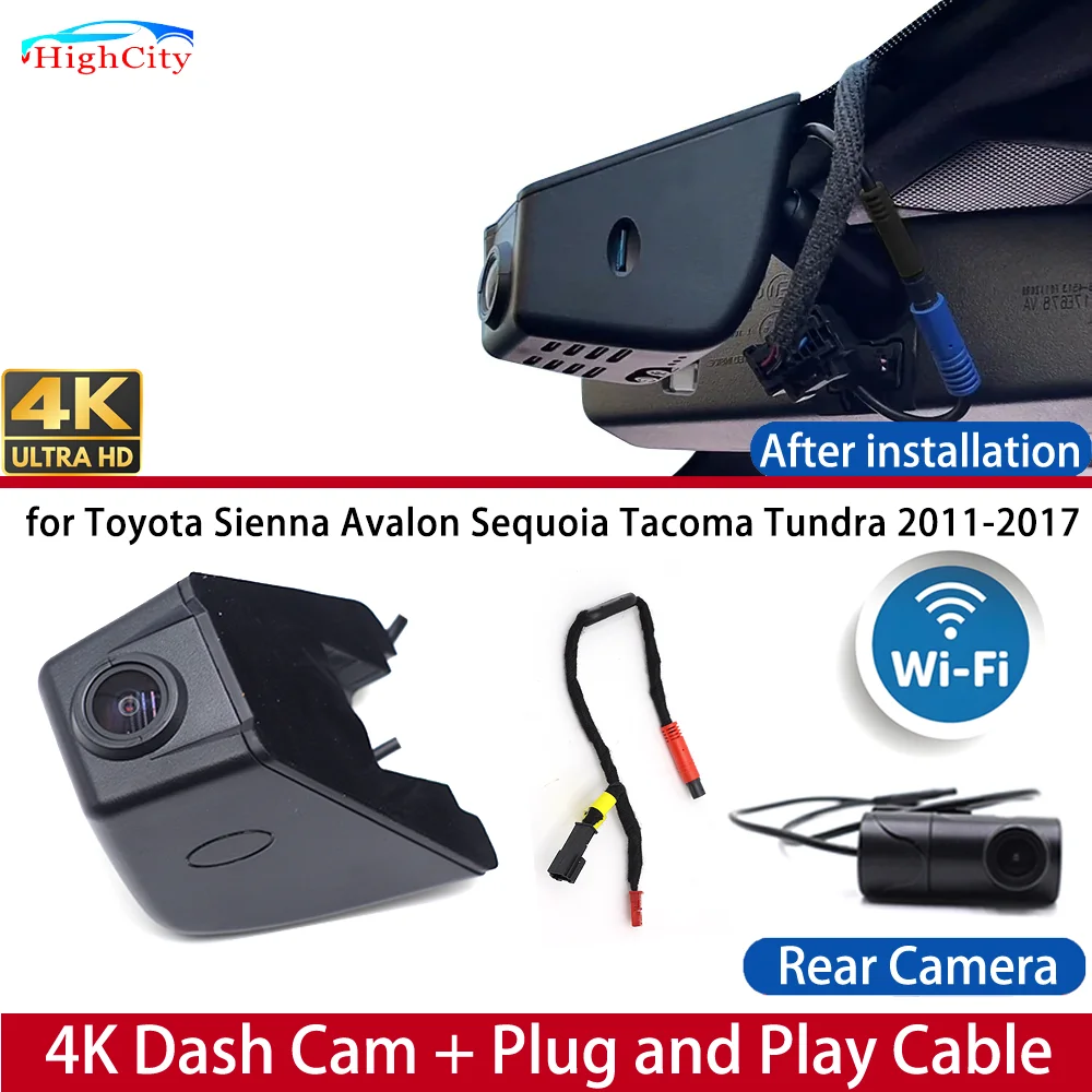 Dash Cam for Toyota Sienna Avalon Sequoia Tacoma Tundra 2011-2017 4K DVR Wifi Camera Video Recorder Driving Recorder Dashboard