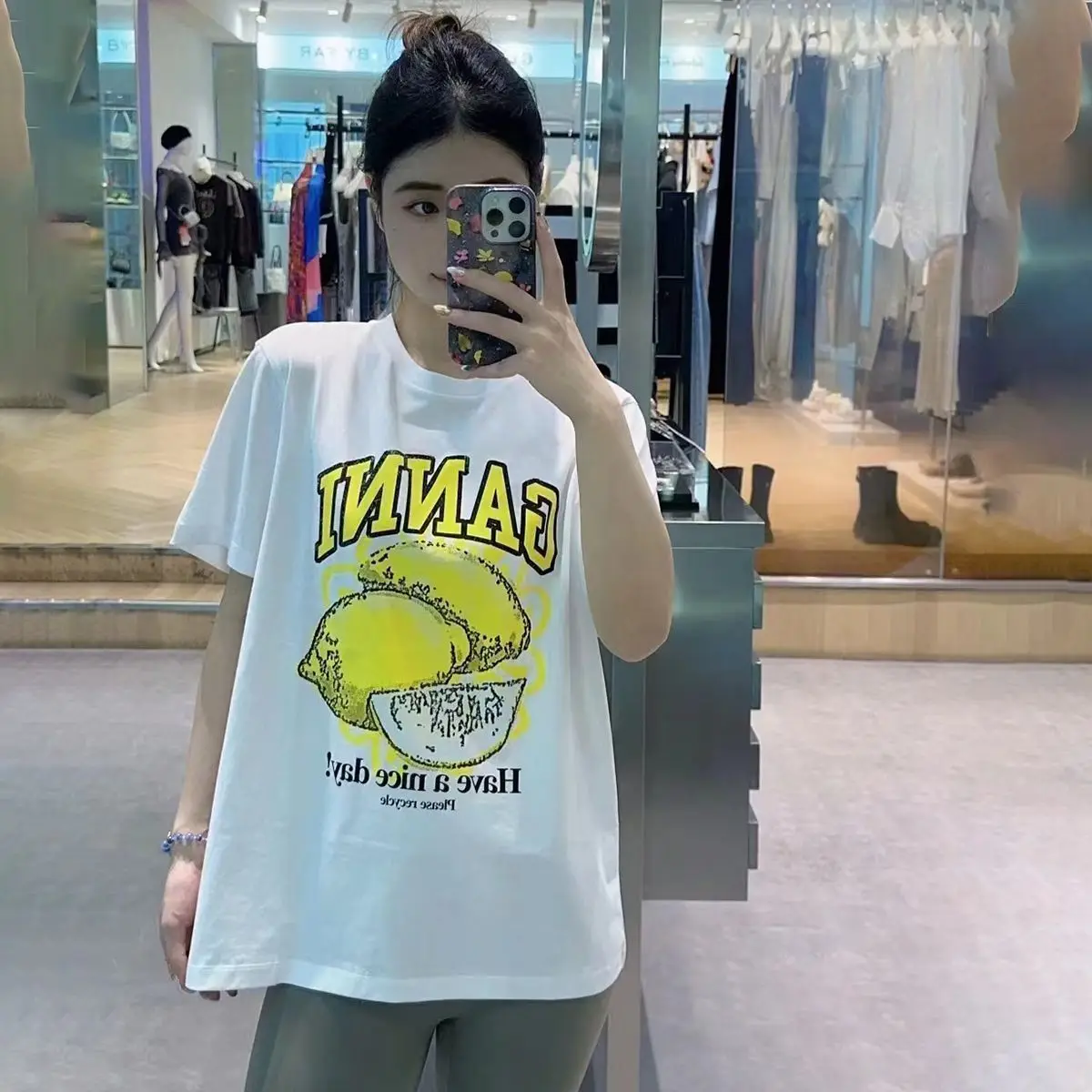 صيف جديد GN الكرتون المطبوعة القطن الخالص تي شيرت المرأة المد العلامة التجارية مزاجه فضفاضة قصيرة الأكمام #4