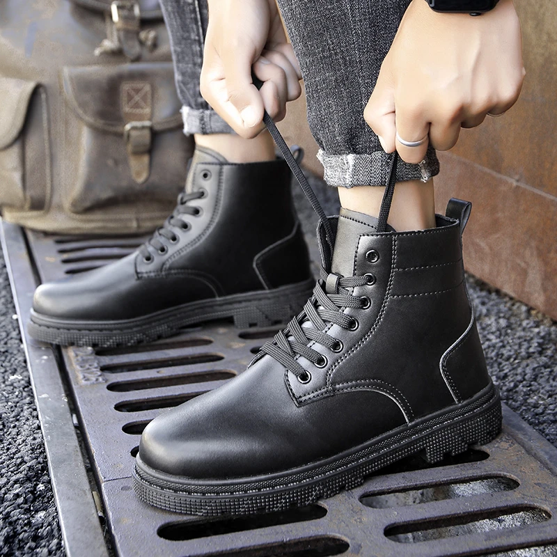 

Plus Size 45 46 Black Autumn Male Ankle Boots Men's Lace Up High Top Casual Tooling Short Booties Comfort Winter Man Shoes Nice