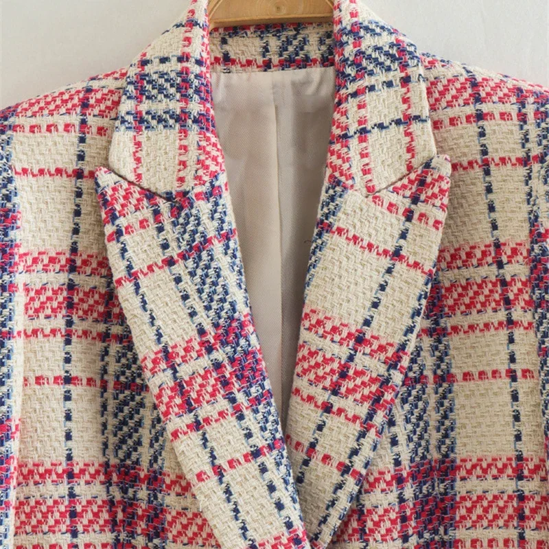 Chaqueta de lana de Tweed, traje ultracorto, abrigo para mujer, primavera Otoño, Blazers a cuadros de cintura alta, Tops informales ajustados