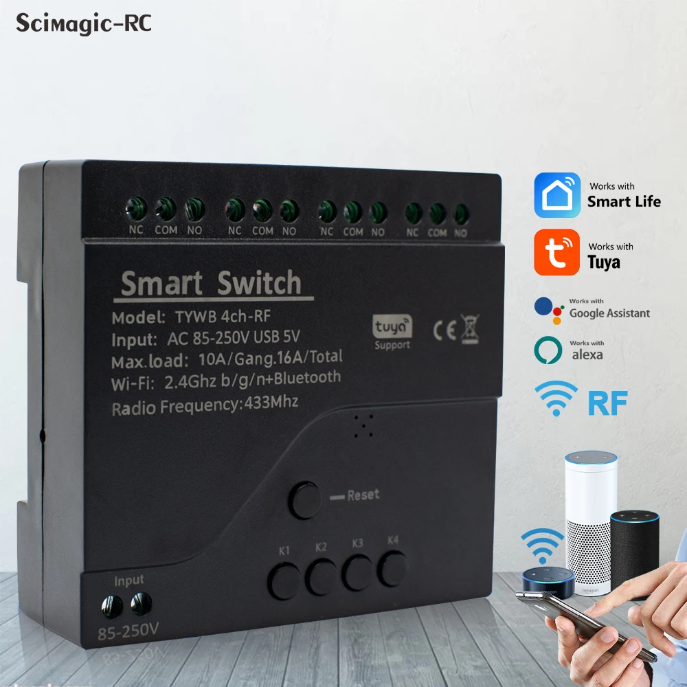 Tuya 4 Channel Smart WiFi Wireless Dry Contact Relay Switch Module,APP RF Remote Control,Works With Alexa Google Home