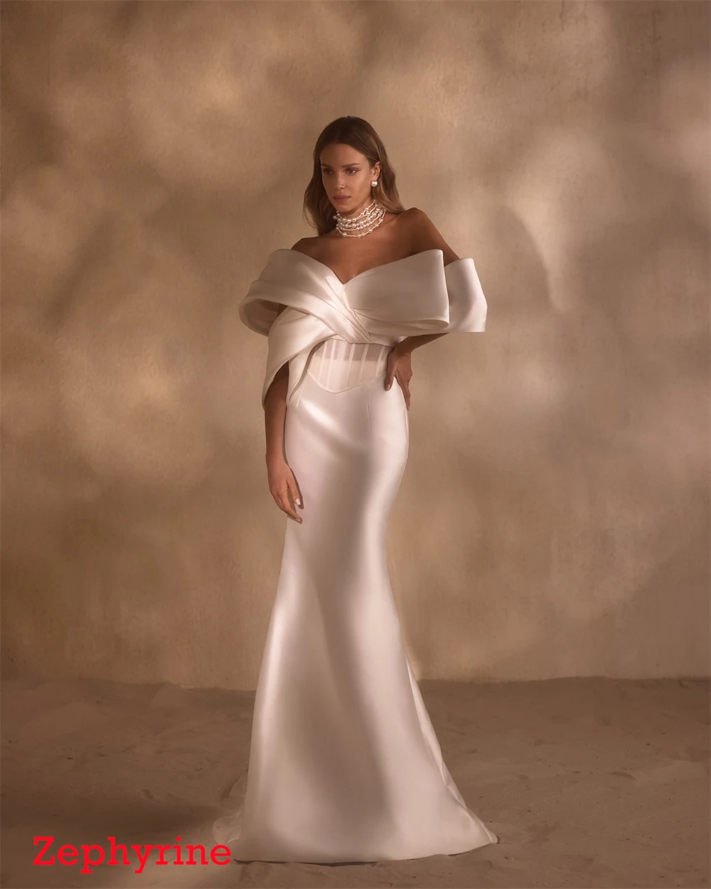 Personalizado sereia requintado cetim branco noche clássico fora do ombro sem mangas vestidos de baile vestidos de festa