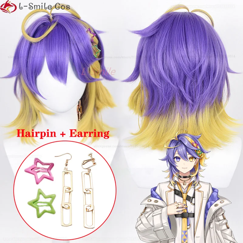 

lLUNA Aster Arcadia Cosplay Wig VTuber NIJISANJI Idol 42cm Short With Yellow Braids Heat Resistant Synthetic Hair Wigs + Wig Cap